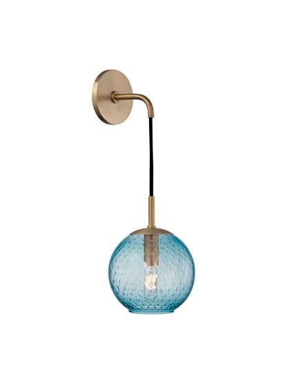 Rousseau Small Wall Sconce in Blue Glass and Aged Brass.